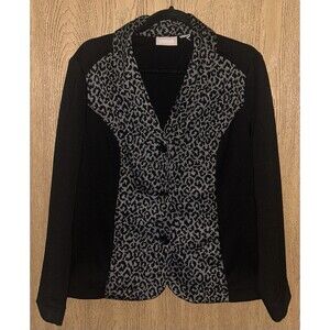 Chico’s XL Back/grey Leopard Animal Print Button-Up Blazer/Jacket